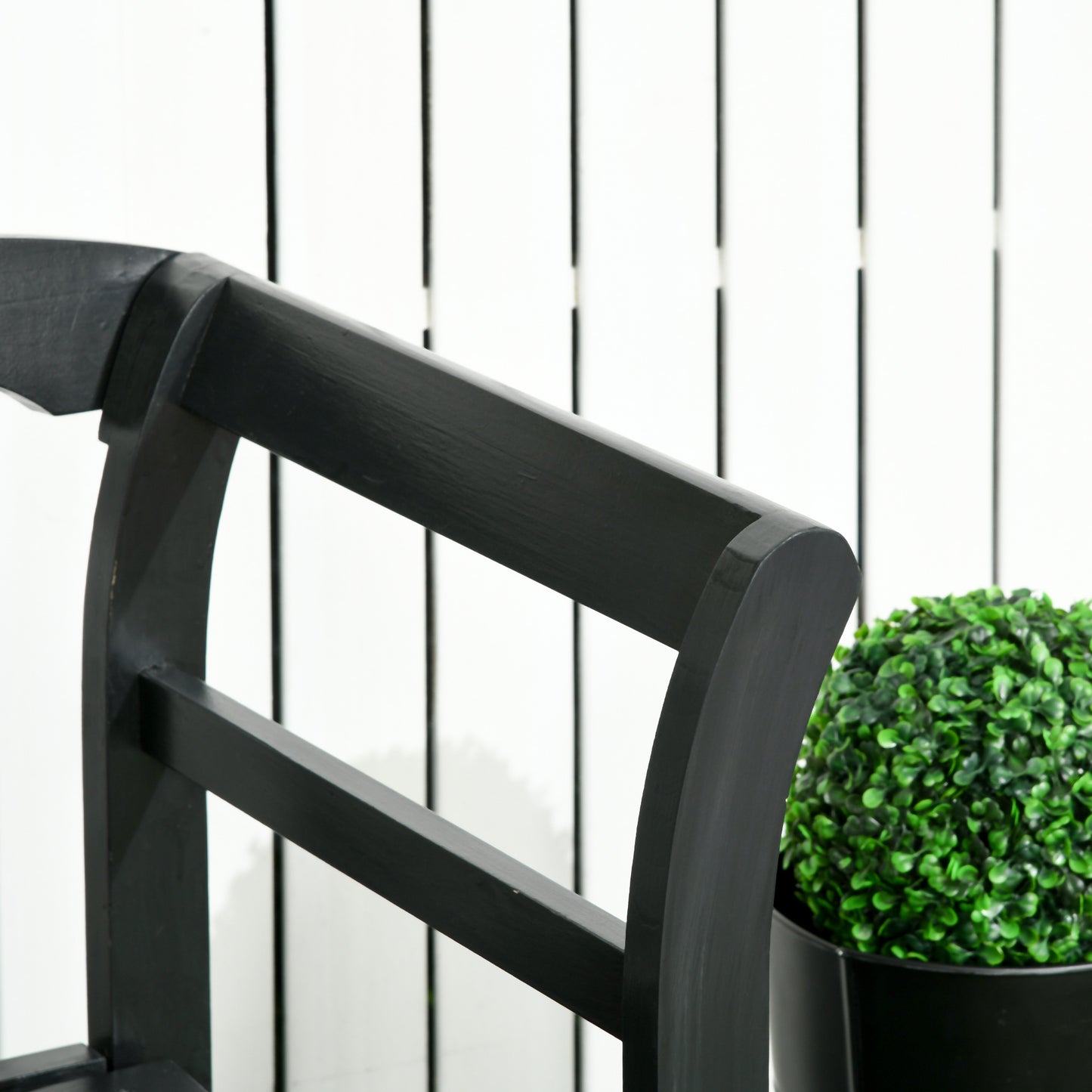 Wooden Patio Bench, Outdoor Garden Bench with Backrest and Armrests, 3 Person Porch Bench with Rustic Country Diamond Pattern, Black