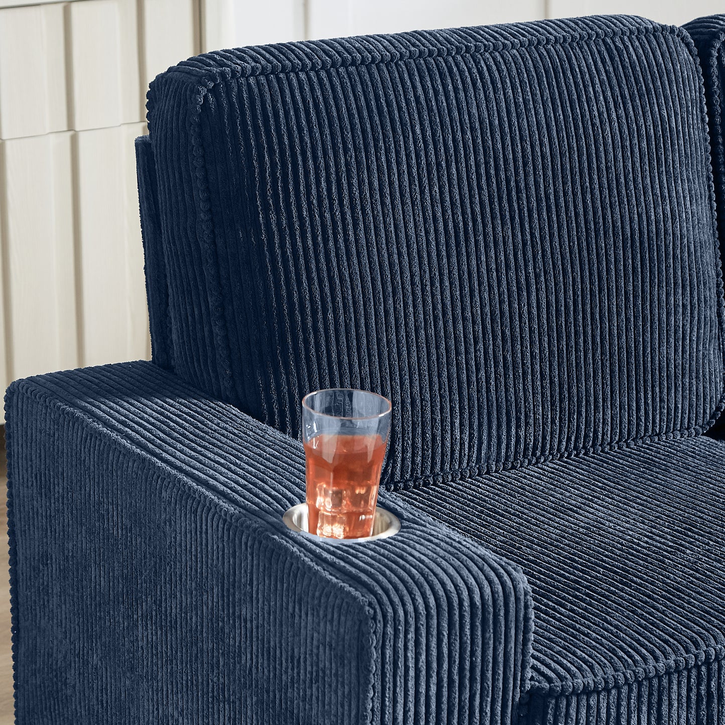 83.86 Corduroy Fabric Sofa,Modern Compressed Couch,3-Seater Sofa, Furniture For Living Room,Bedroom,office ,Blue