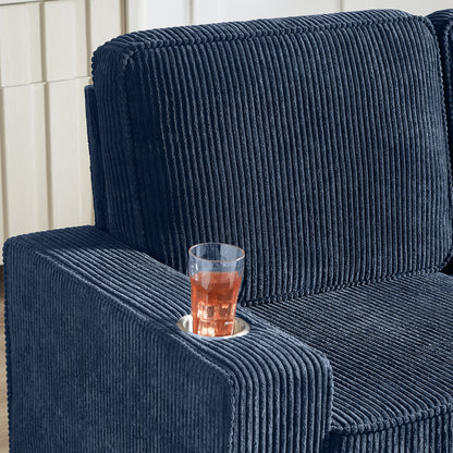 83.86 Corduroy Fabric Sofa,Modern Compressed Couch,3-Seater Sofa, Furniture For Living Room,Bedroom,office ,Blue