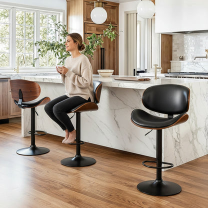 A Set Of 2 Rotating Bar Stools With Adjustable Height, PU Leather Decorative Chairs, Backrests And Footstools, And Anti-slip Rubber Bases