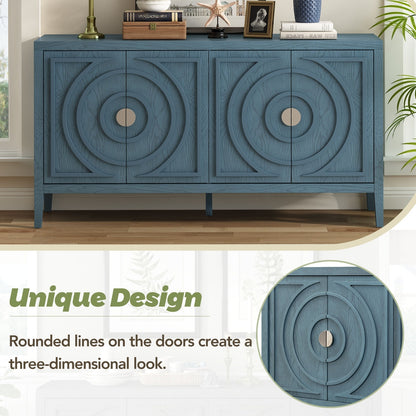 TREXM Retro Sideboard With Circular Groove & Round Metal Handle For Dining