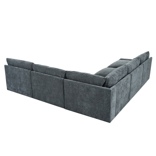 115.5 Modular Deep Gray Sectional Sofa With Durable Polyester Upholstery, Plush Cushions, Hidden Storage Compartments, And Versatile Design For Living Room, Lounge, Or Office