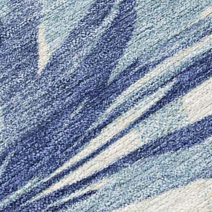 3' X 5' Blue And Ivory Floral Washable Indoor Outdoor Area Rug-2