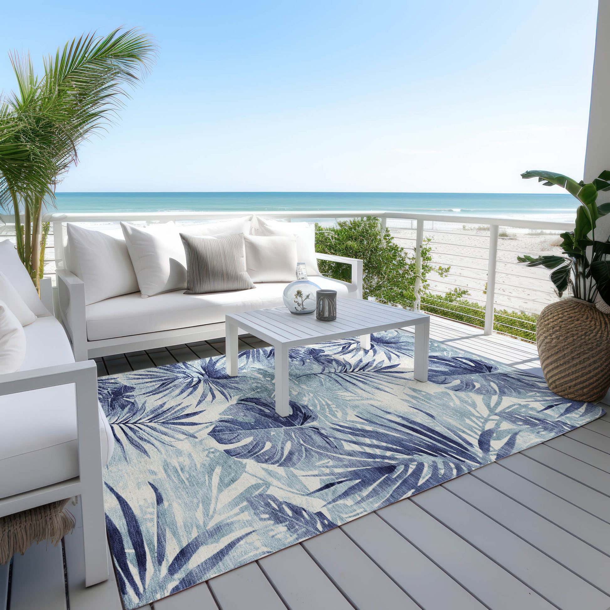 3' X 5' Blue And Ivory Floral Washable Indoor Outdoor Area Rug-4