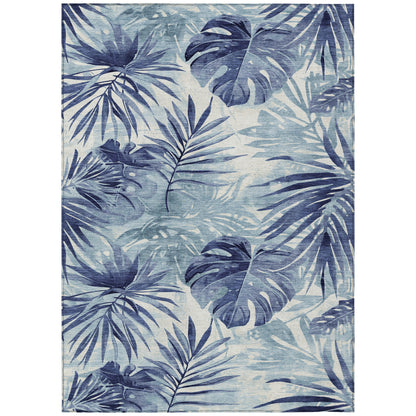 3' X 5' Blue And Ivory Floral Washable Indoor Outdoor Area Rug-8