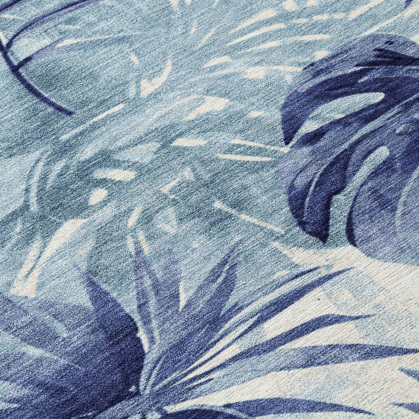 3' X 5' Blue And Ivory Floral Washable Indoor Outdoor Area Rug-0