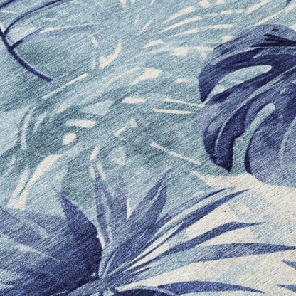 3' X 5' Blue And Ivory Floral Washable Indoor Outdoor Area Rug-0