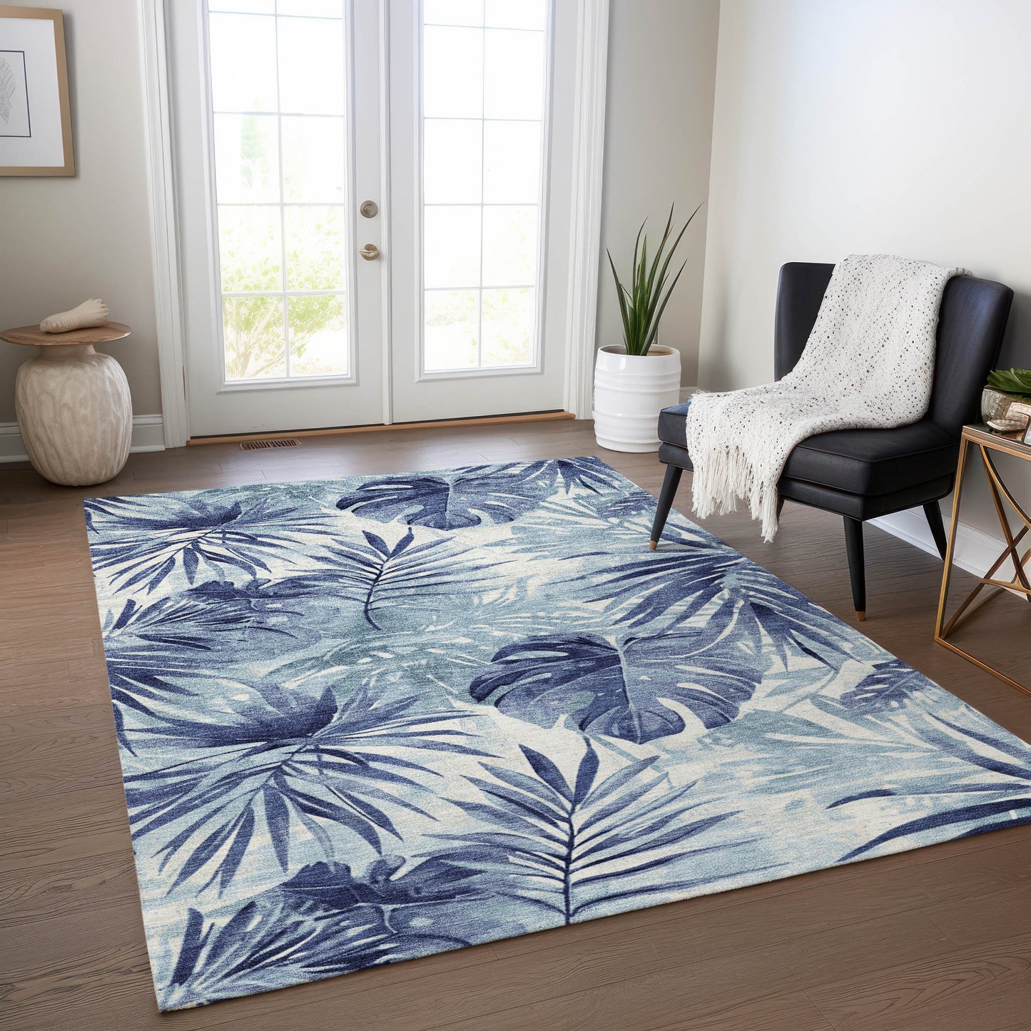 3' X 5' Blue And Ivory Floral Washable Indoor Outdoor Area Rug-5