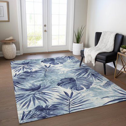 3' X 5' Blue And Ivory Floral Washable Indoor Outdoor Area Rug-5