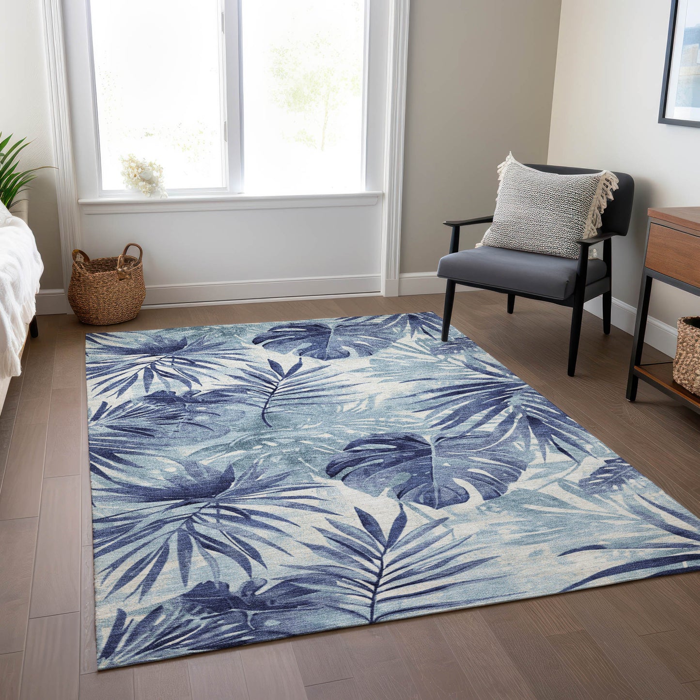 3' X 5' Blue And Ivory Floral Washable Indoor Outdoor Area Rug-6