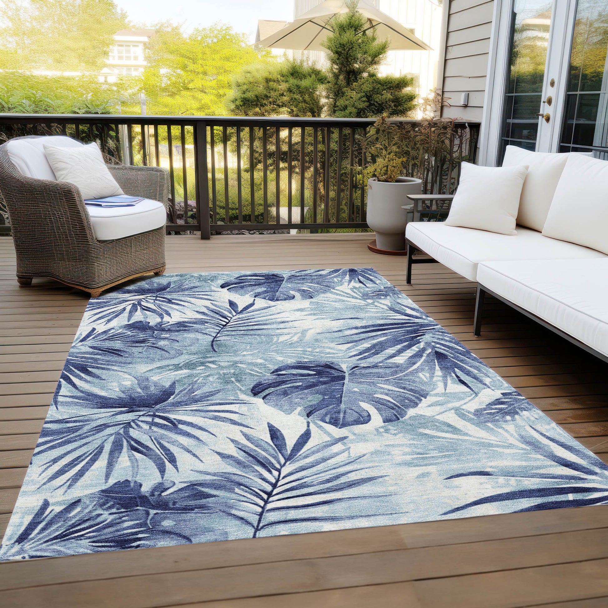 3' X 5' Blue And Ivory Floral Washable Indoor Outdoor Area Rug-7