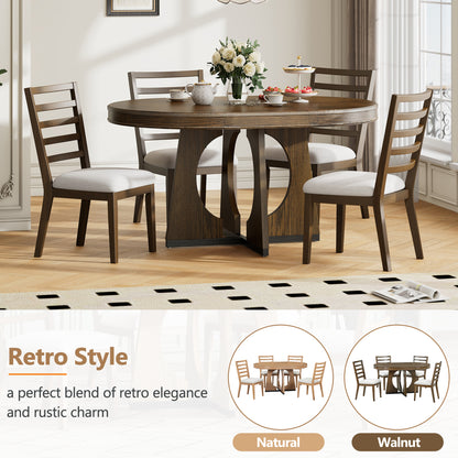 TREXM Round Dining Table For 4 With Chairs Set  Extendable Dining Table Set With 16 Removable Middle Leaf  5 Piece Retro Dining Table Set Unique Geometric Design For Kitchen  Dining Room  Walnut