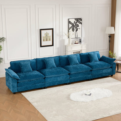 Wider Armrest 3 Seats Ottoman Is Not Included, Modern Sectional Couch, For Living Room Bedroom And Apartment, Comfy Double Layer Upholstered Seat Cushion, Breathable Chenille Fabric,Blue,SW5044BL