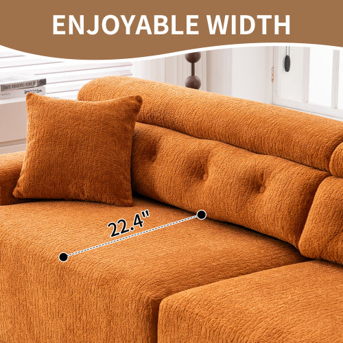 LY-029 ORANGE COMPRESSION SOFA 4-seater Combined Sofa, Wood Grain Chenille Fabric, Full Sponge Compression Sofa,combined Sofa With 2 Pillows For Living  Home Furniture  Apartment