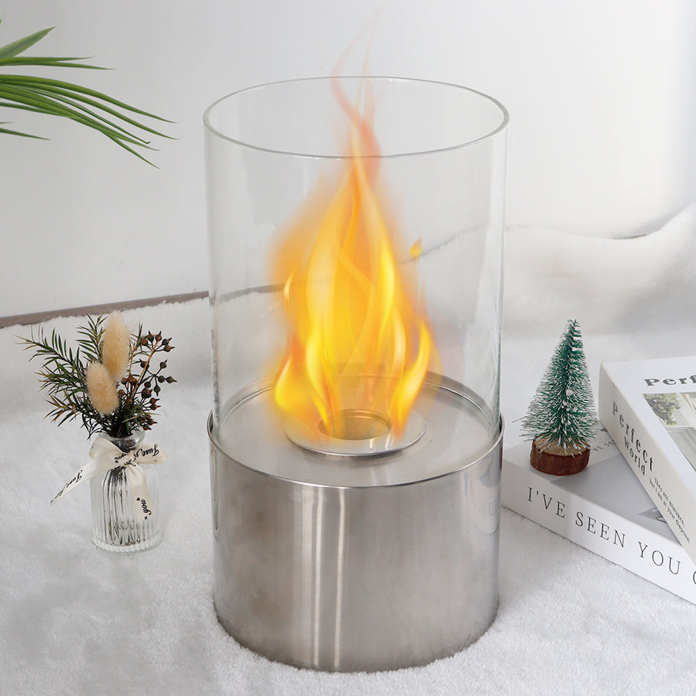 JHY DESIGN Tabletop Fire Bowl 29cm H – Bio Ethanol, Ventless, Cylindrical Glass, Indoor/Outdoor-2