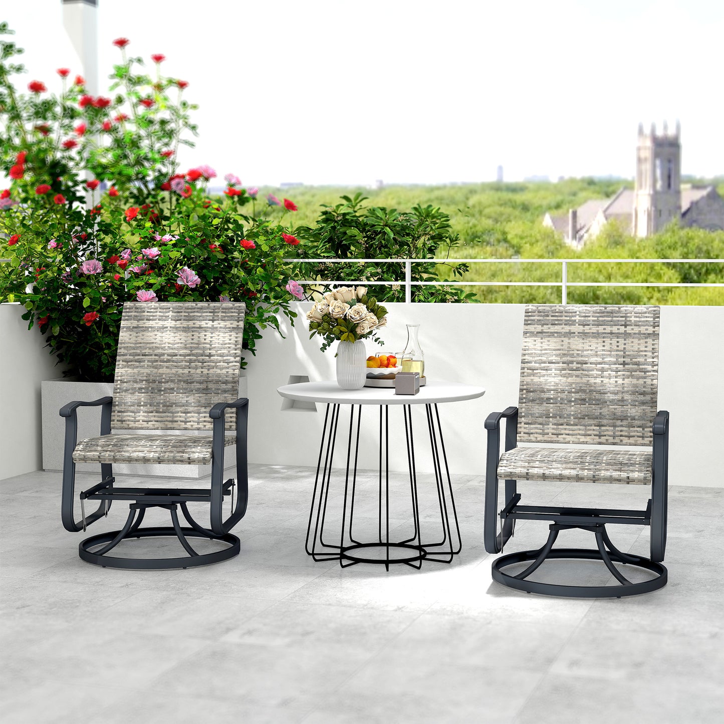 Wicker Rattan Swivel Patio Glider Chair Set of 2, Outdoor Glider Chair with Steel Frame, High Back, Armrests, Yellow