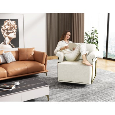 360 Degree Square Swivel Accent Sofa Chair,Fluffy Fabric Lounge Wide Upholstered Reading Chair With Gold Metal Legs, Comfortable Armchair For Living Room,Bedroom,Office
