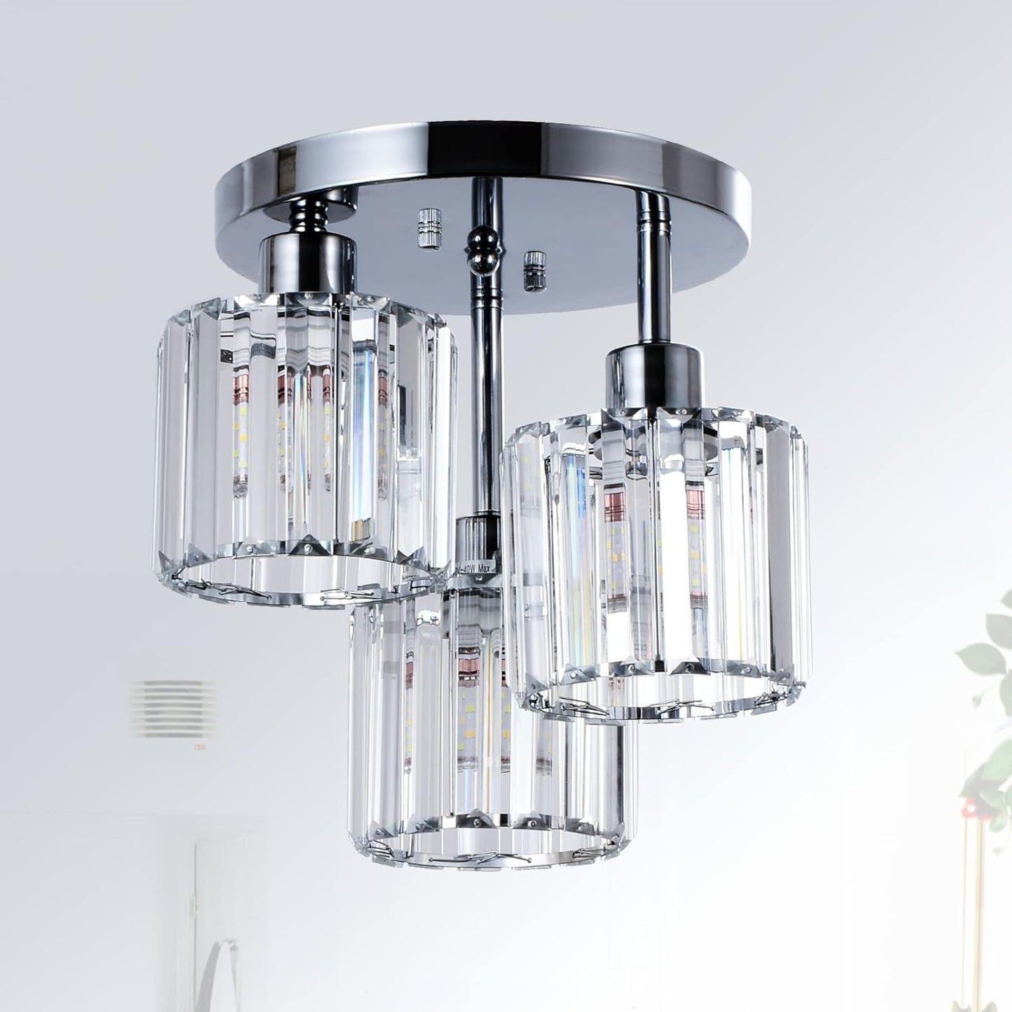 Semi Flush Mount Ceiling,3-Light Kitchen Mount,Hallway Light Fixtures Ceiling With Clear Crystal Sha