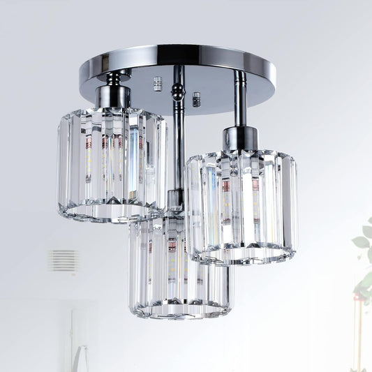 Semi Flush Mount Ceiling,3-Light Kitchen Mount,Hallway Light Fixtures Ceiling With Clear Crystal Sha