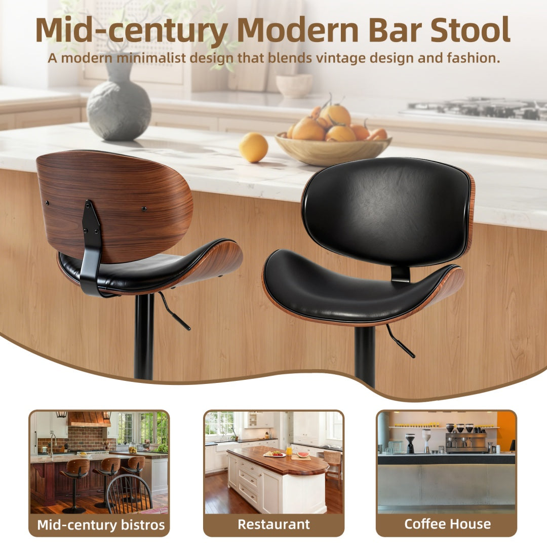 A Set Of 2 Rotating Bar Stools With Adjustable Height, PU Leather Decorative Chairs, Backrests And Footstools, And Anti-slip Rubber Bases