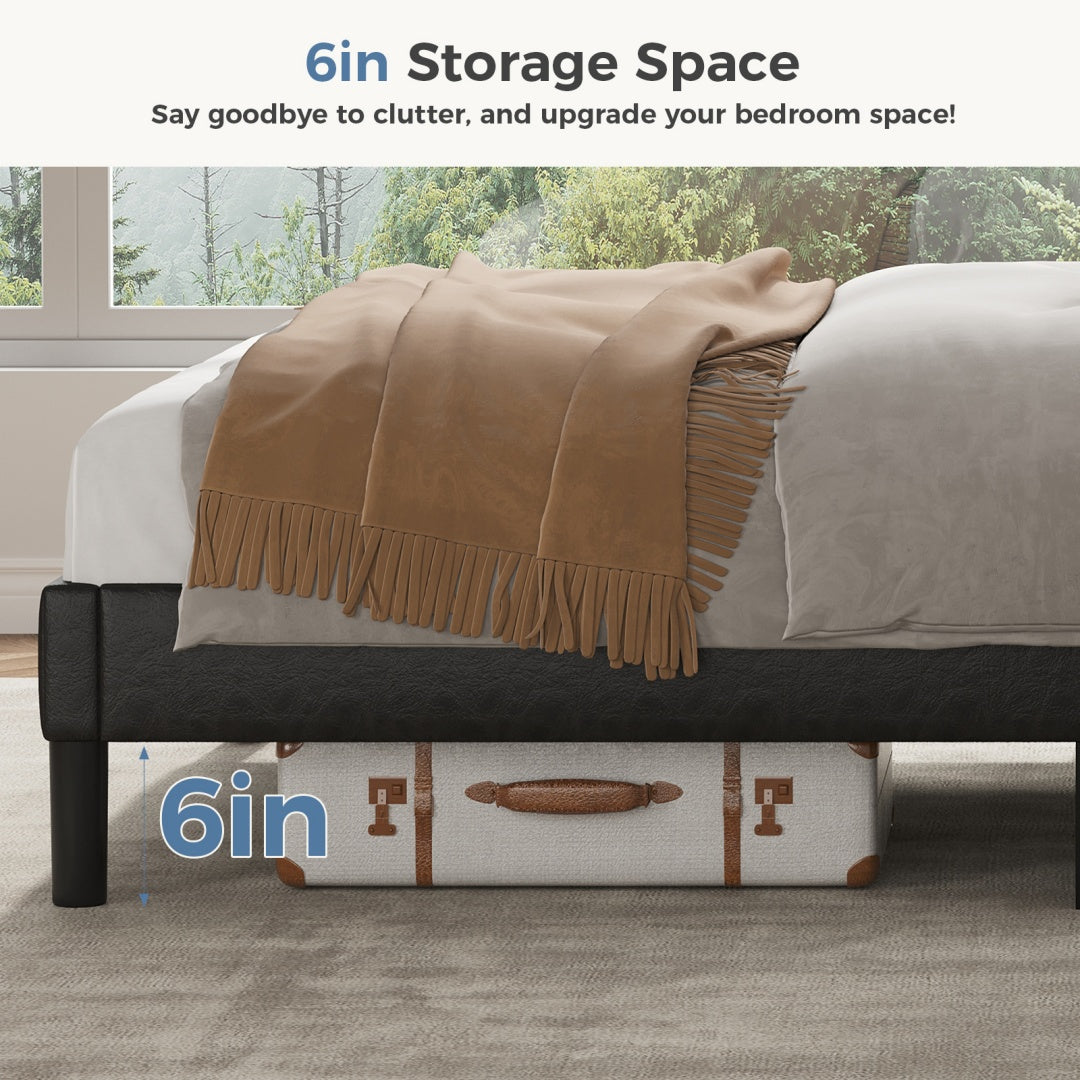Double Bed Frame, Fabric-covered Wing-shaped Headboard And Wooden Crossbars, With A Load Capacity Of 500 Pounds, Without Box Springs