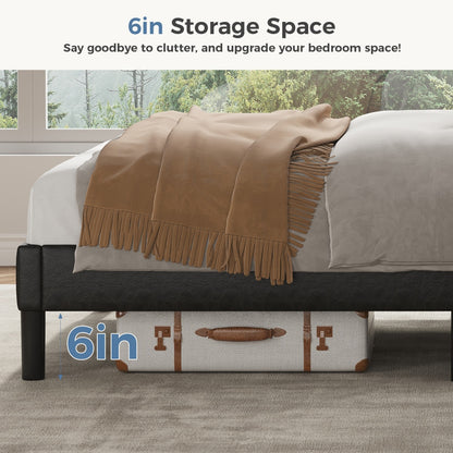 Double Bed Frame, Fabric-covered Wing-shaped Headboard And Wooden Crossbars, With A Load Capacity Of 500 Pounds, Without Box Springs