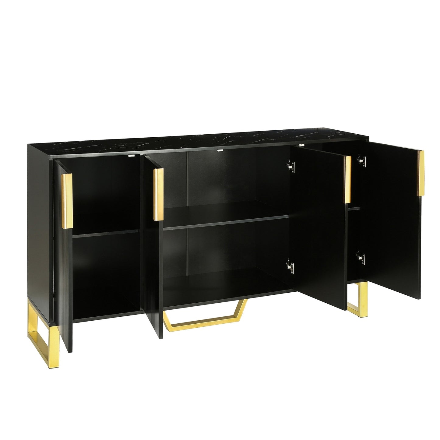 TREXM Modern Sideboard 4 Doors, Metal Handles & Legs, Adjustable Shelves Cabinet