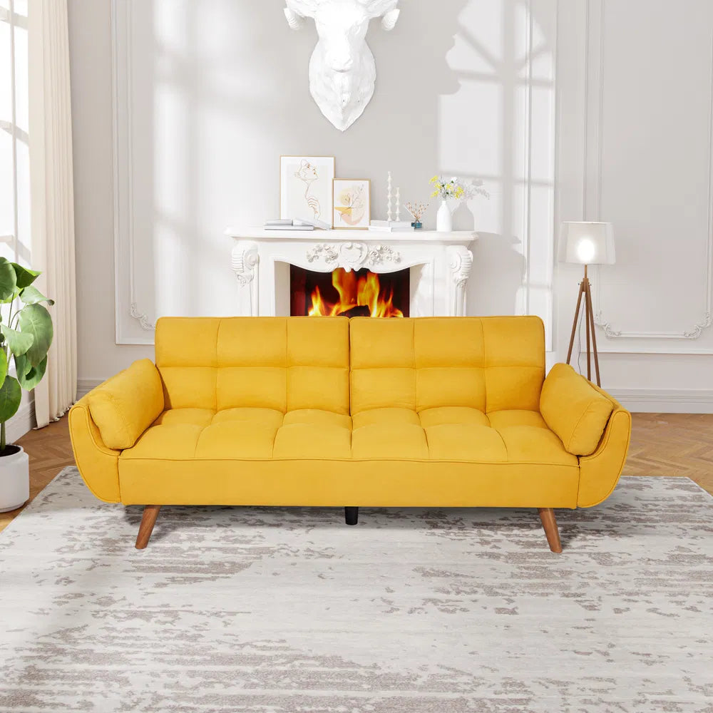 75' Flared Arm Convertible Sleeper Sofa-Yellow
