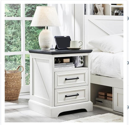 2 Drawer Style 24-inch Wooden Bedside Table, With Drawers And Charging Station