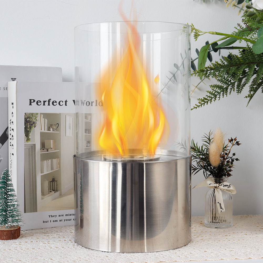 JHY DESIGN Tabletop Fire Bowl 29cm H – Bio Ethanol, Ventless, Cylindrical Glass, Indoor/Outdoor-3