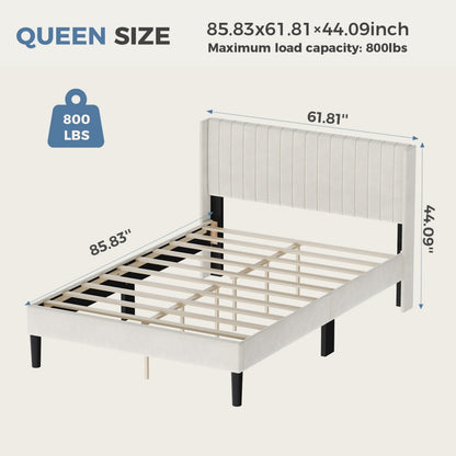 Double Bed Frame, Fabric-covered Wing-shaped Headboard And Wooden Crossbars, With A Load Capacity Of 500 Pounds, Without Box Springs