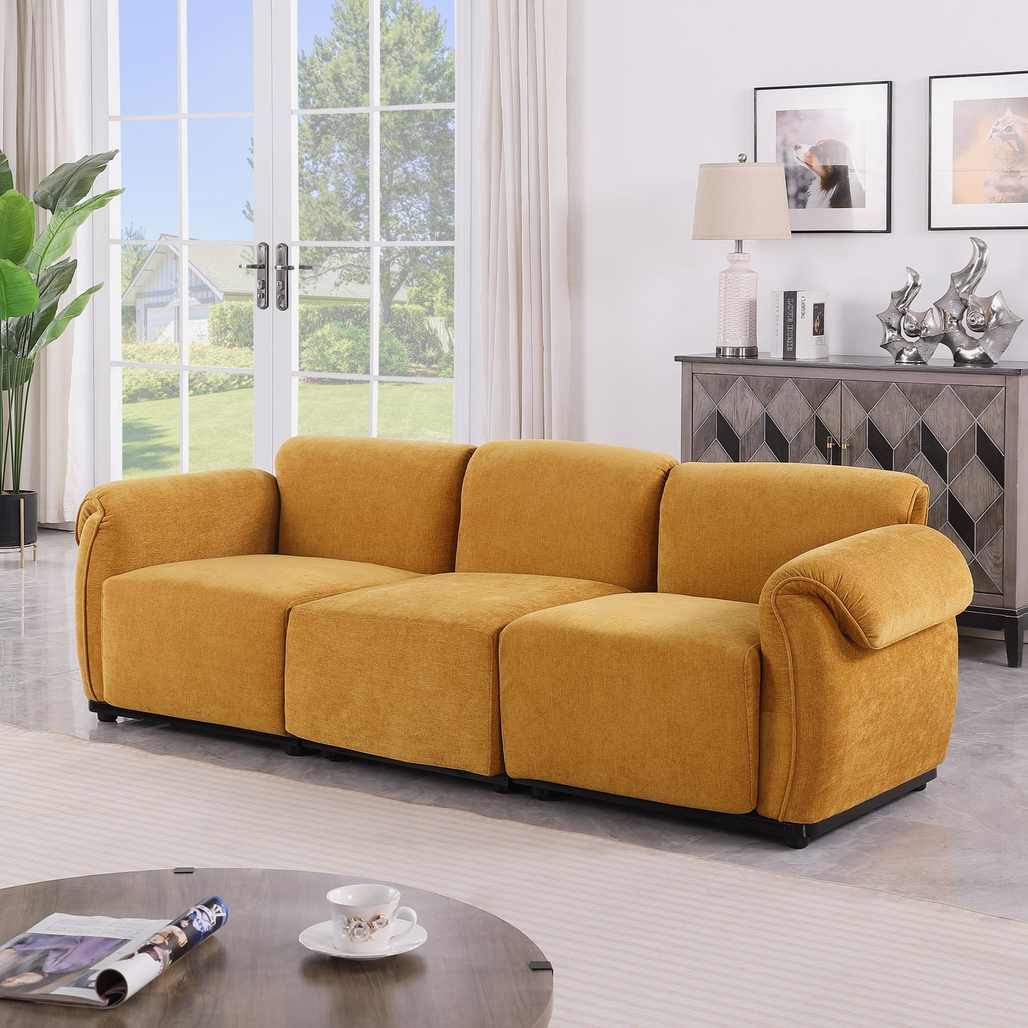 93 Length ,Fashionable Modular Sofa, Iron Frame,chenille Sofa, Yellow, Suitable For Living Room, Bedroom