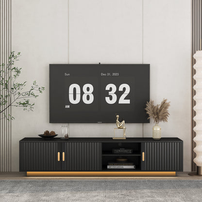 Mid Century Modern TV Stand With LED Lights For 80 Inch TV, Entertainment Center Wooden TV Stand, TV Stand Desk Media Cabinet With Storage For Living Room Bedroom