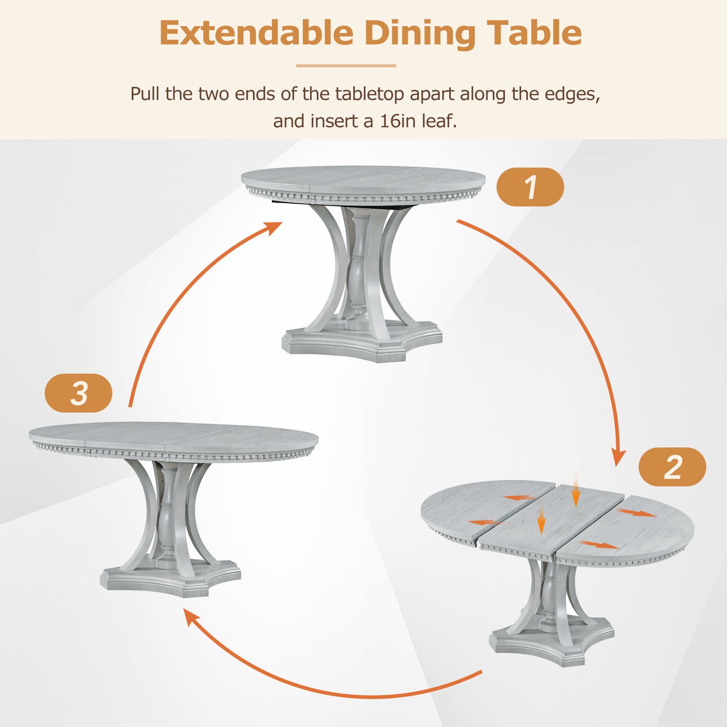 TREXM Retro 5-piece Dining Set Extendable Round Table And 4 Chairs For Kitchen Dining Room ANTIQUE GRAY OAK