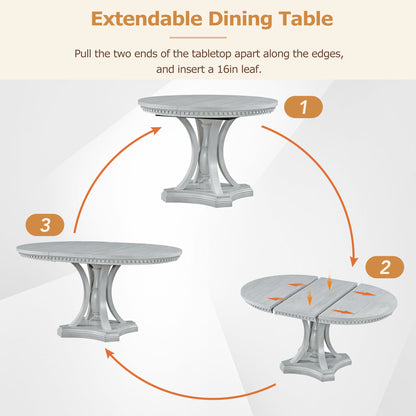 TREXM Retro 5-piece Dining Set Extendable Round Table And 4 Chairs For Kitchen Dining Room ANTIQUE GRAY OAK