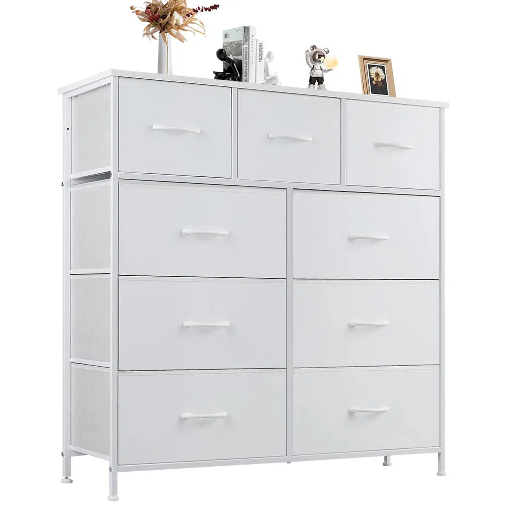 Dresser For Bedroom With 9 Fabric Storage Drawer Wardrobe Tall Chest Organizer Closet Adult&Kids Clothes Cabinet Furniture
