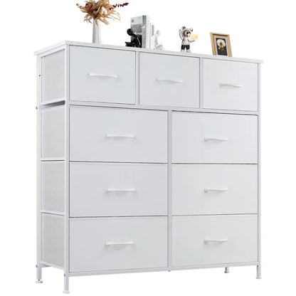 Dresser For Bedroom With 9 Fabric Storage Drawer Wardrobe Tall Chest Organizer Closet Adult&Kids Clothes Cabinet Furniture
