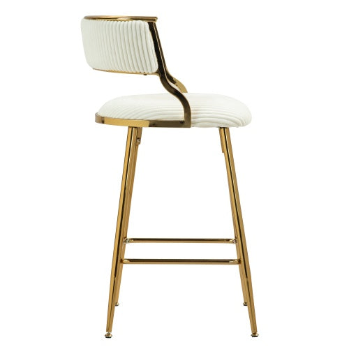 SET OF 2,26 Counter Height Bar Stools Corduroy Kitchen Island Counter Bar Stool With Back,golden Chromed Base And Footrest