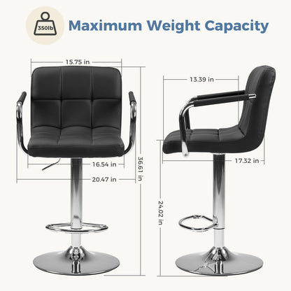 2-piece Bar Chairs, Adjustable Rotating Bar Chairs, Equipped With Padded Armrests And Backrests, Made Of Waterproof Polyurethane Leather Material