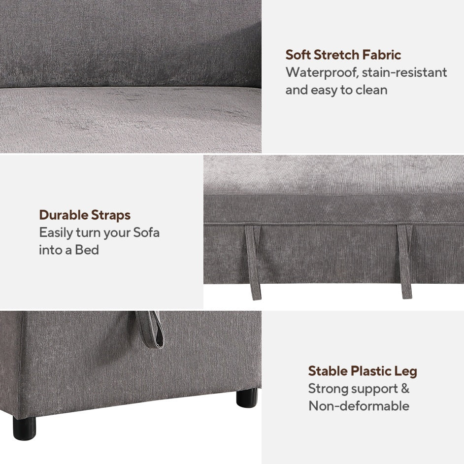 Upholstery Sleeper GREY Sectional Sofa With Storage Space, USB Port, 2 Cup Holders On Back Cushions