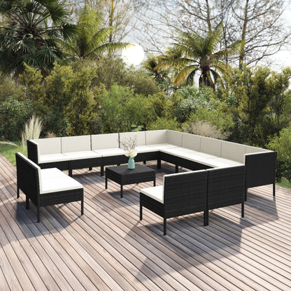 14 Piece Patio Lounge Set with Cushions Poly Rattan Black
