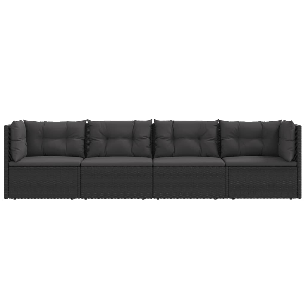 vidaXL 4 Piece Patio Lounge Set with Cushions Black Poly Rattan-2