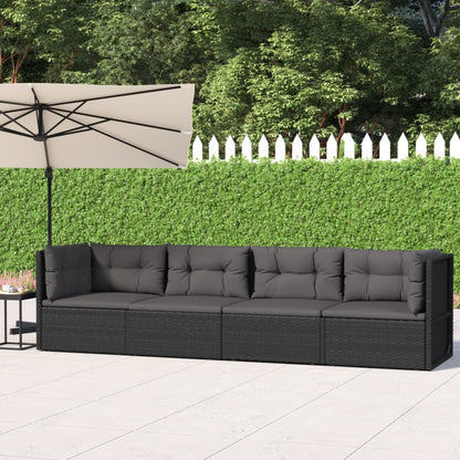 vidaXL 4 Piece Patio Lounge Set with Cushions Black Poly Rattan-0