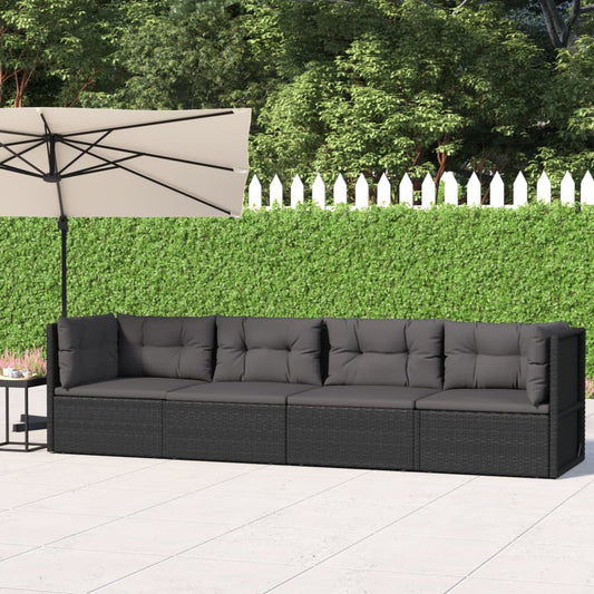 vidaXL 4 Piece Patio Lounge Set with Cushions Black Poly Rattan-0
