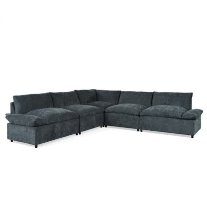 115.5 Modular Deep Gray Sectional Sofa With Durable Polyester Upholstery, Plush Cushions, Hidden Storage Compartments, And Versatile Design For Living Room, Lounge, Or Office