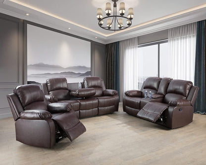 Manual Recliner Sofa Set Brown Three Piece Living Room Furniture
