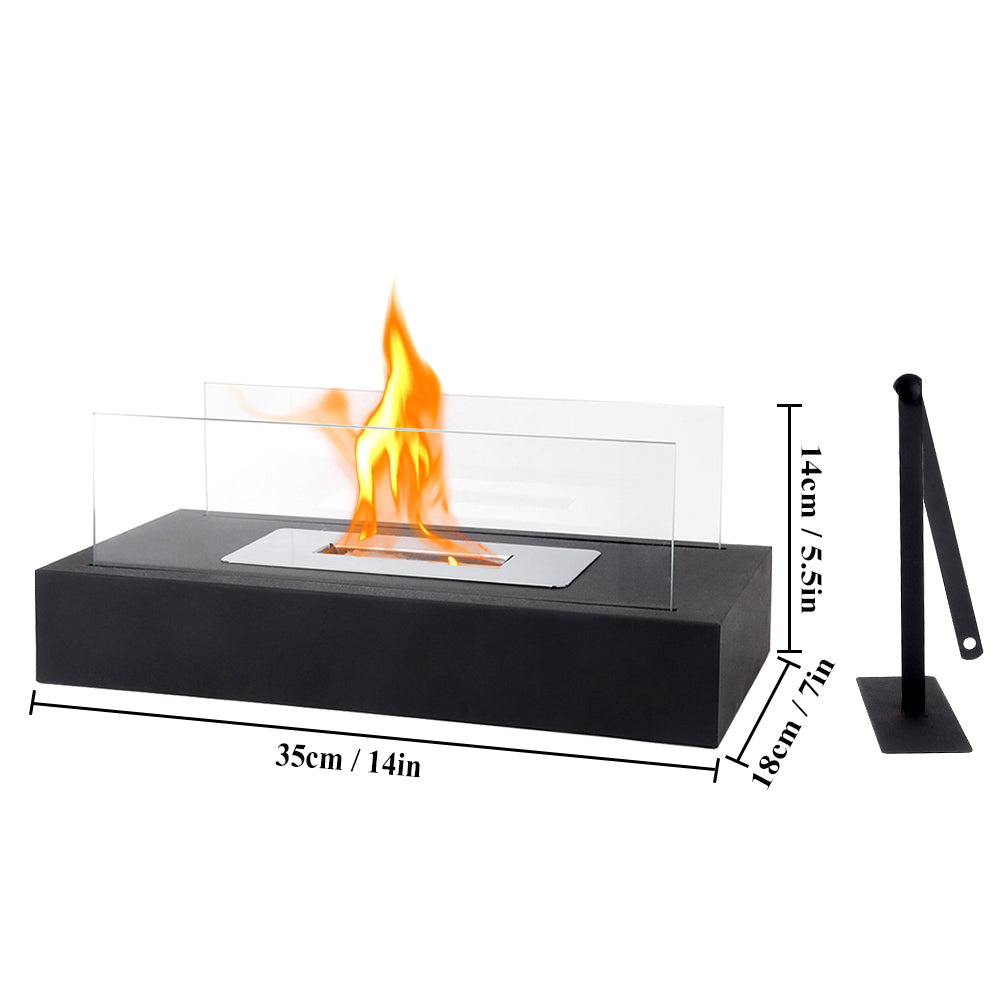 Square Tabletop Fire Bowl Pot with Two-Sided Glass-2