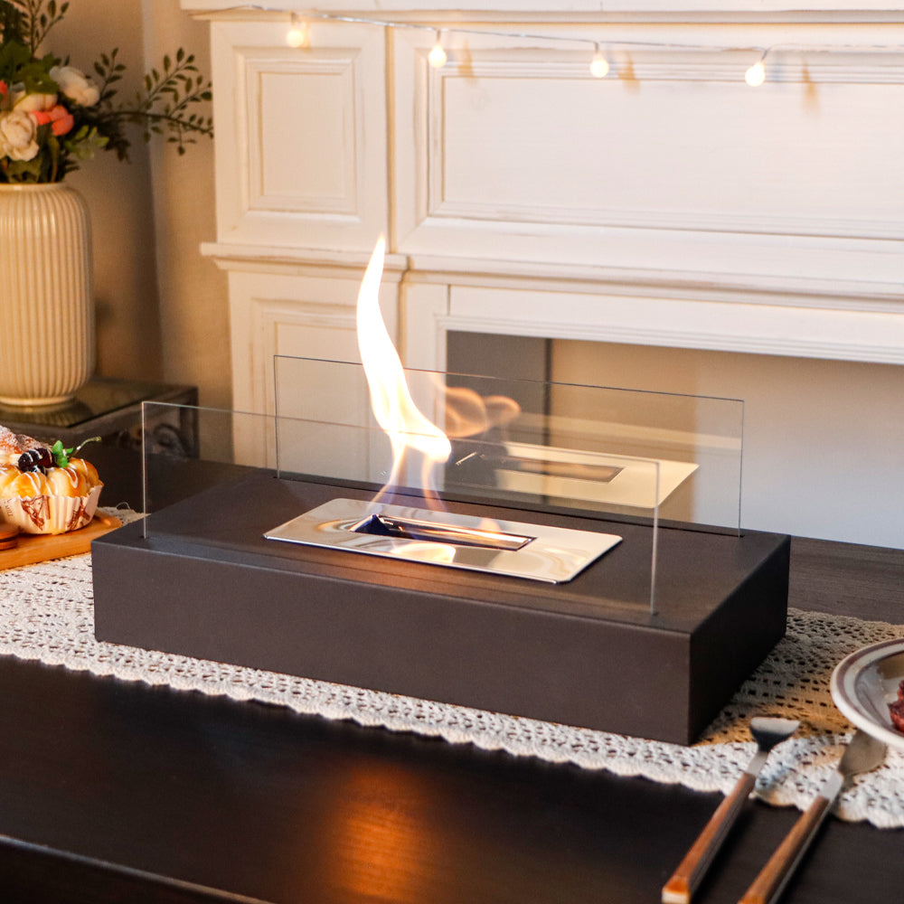 Square Tabletop Fire Bowl Pot with Two-Sided Glass-0