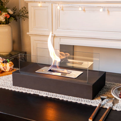 Square Tabletop Fire Bowl Pot with Two-Sided Glass-0