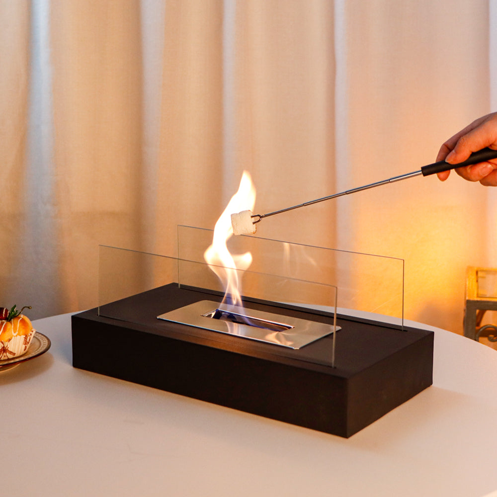 Square Tabletop Fire Bowl Pot with Two-Sided Glass-1